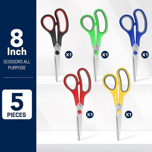 5-Pack, 8" Scissors All Purpose Comfort-Grip Handles Sharp 5Pack, 5pack