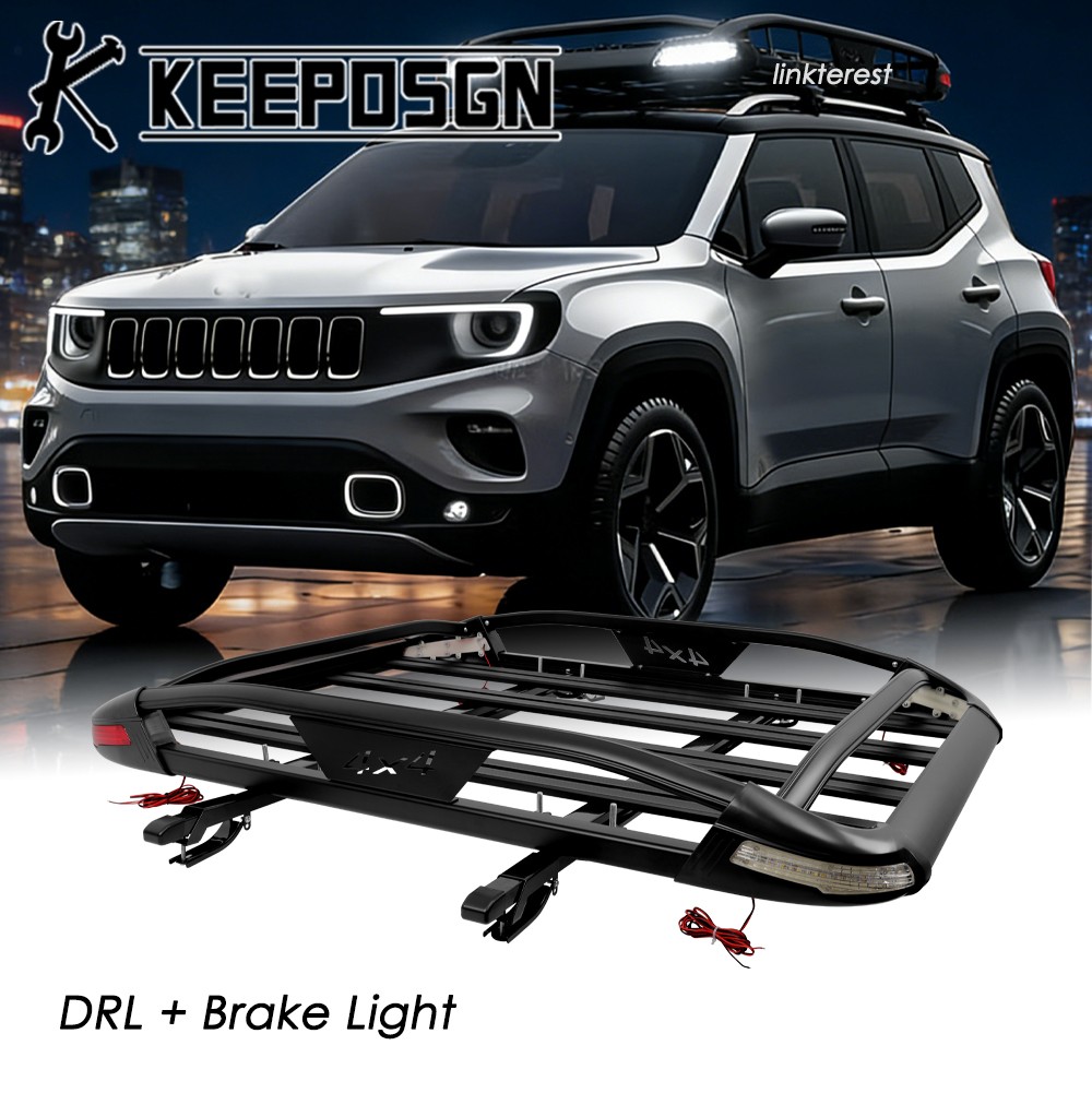For Jeep Renegade Aluminum Roof Rack Cross Bar Cargo Carrier Basket LED Lights