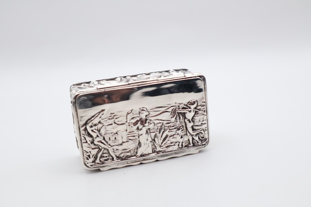Lovely Antique Solid Silver Box with Scenery Hallmarked Chester 1902