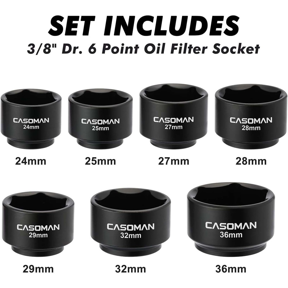 7 Pcs 3/8" Drive Low Profile Oil Filter Socket Set Installer Tool Set 6 Point
