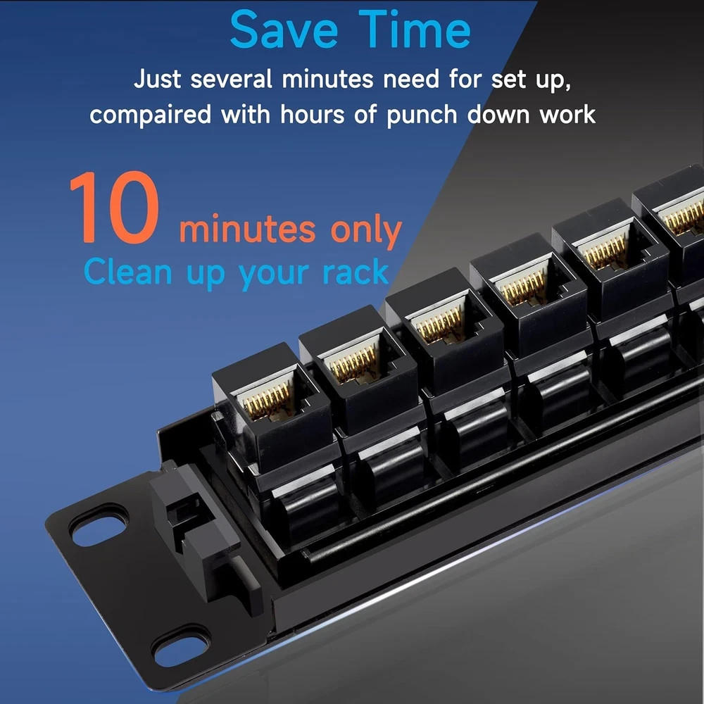 24 Port Cat6 RJ45 Patch Panel Feed Through Ethernet Network Panel 19 Inch Rack