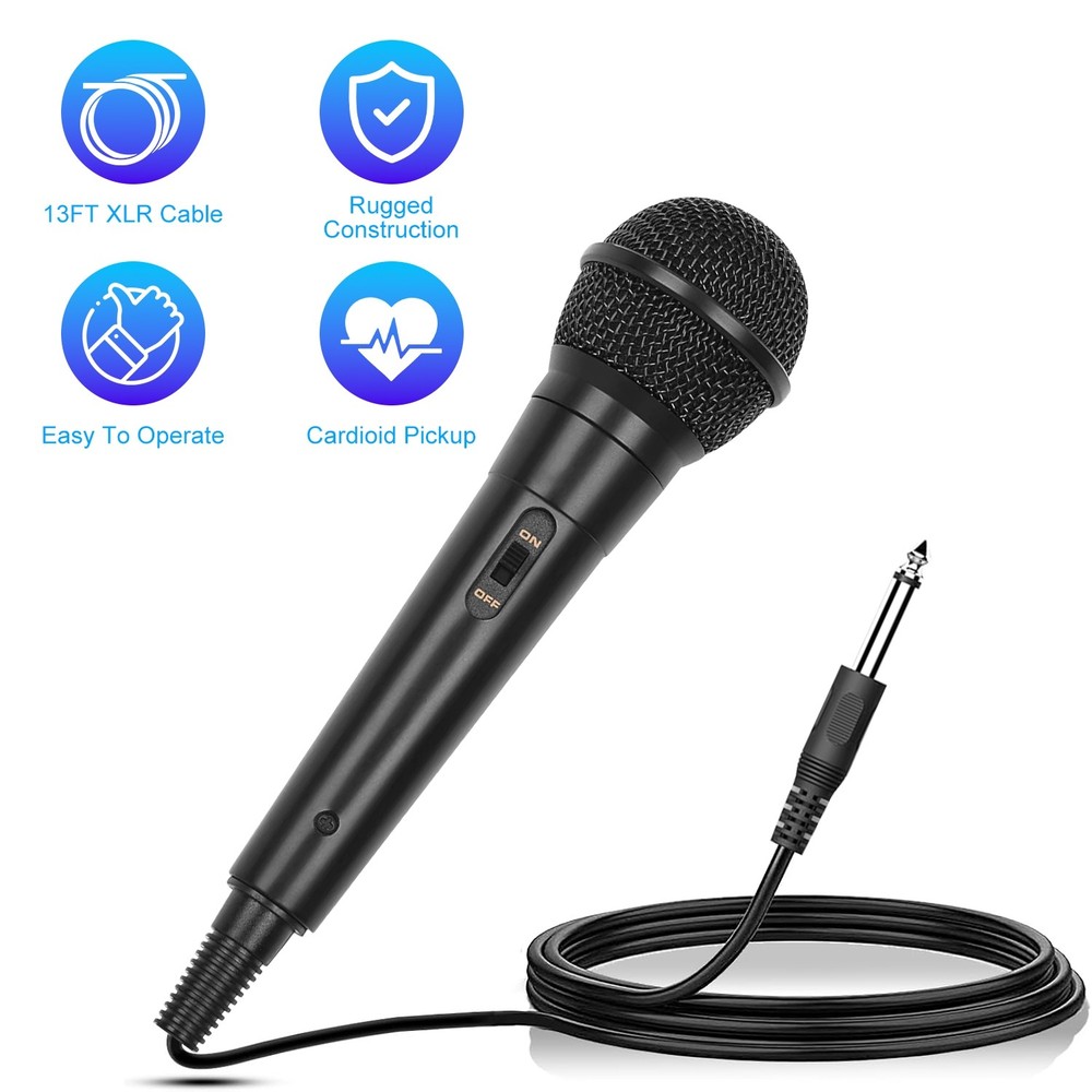 Cardioid Dynamic Handheld Wired Microphone With 13ft Cable 6.35 mm Jack