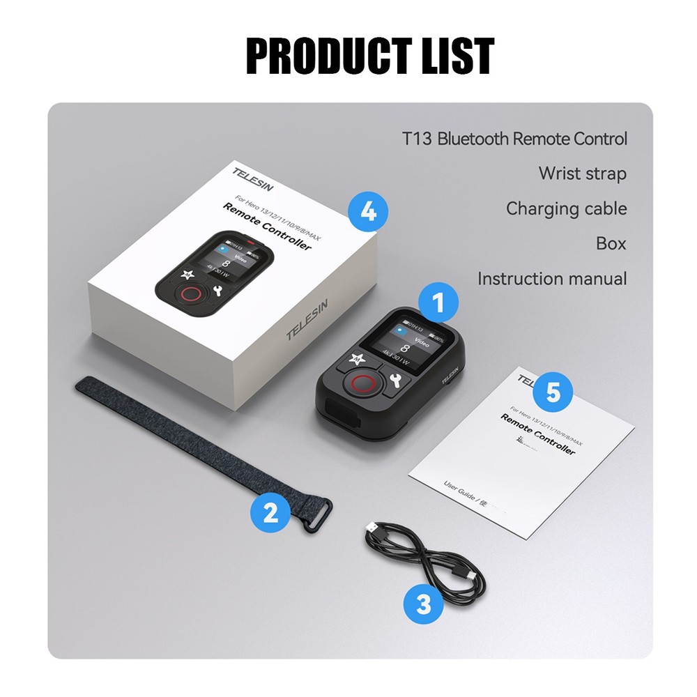 Bluetooth Wireless Remote Controller 60M For GoPro Hero 13 12/11/10/9 Max Camera