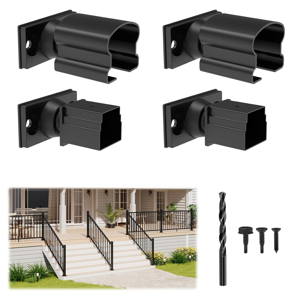 4 Pack Aluminum Adjustable Railing Bracket Connector with Drill Bit, Deck Railin