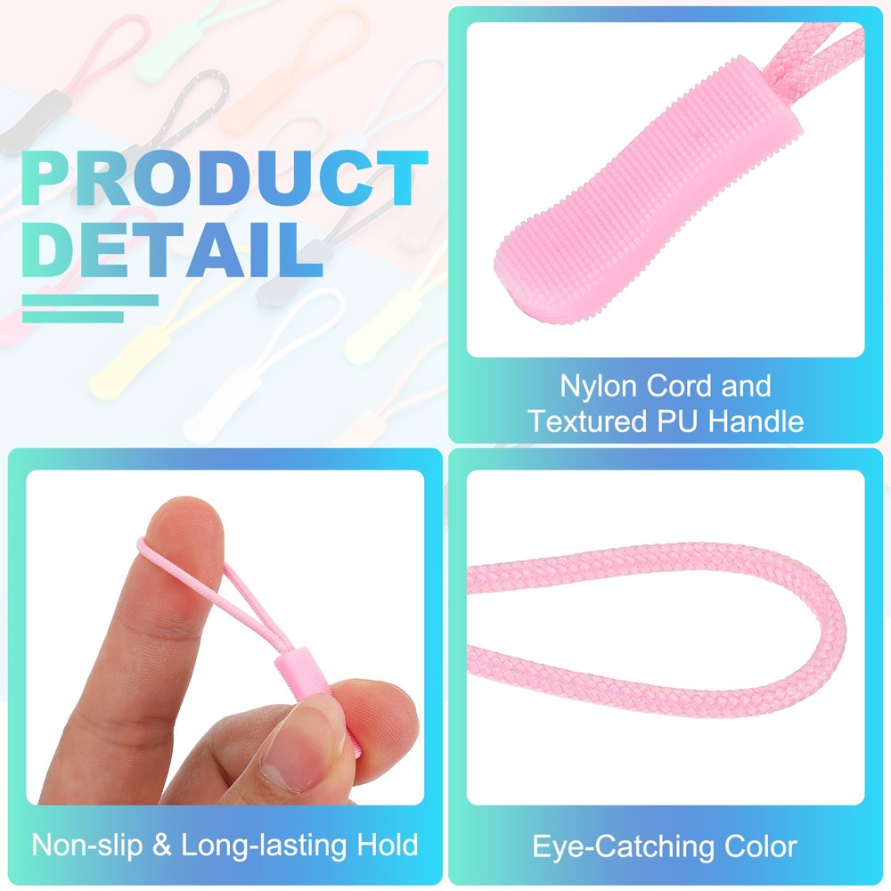 2.6" Zipper Pulls Replacement, 50 Pcs Nylon Cord Extension, Light Pink