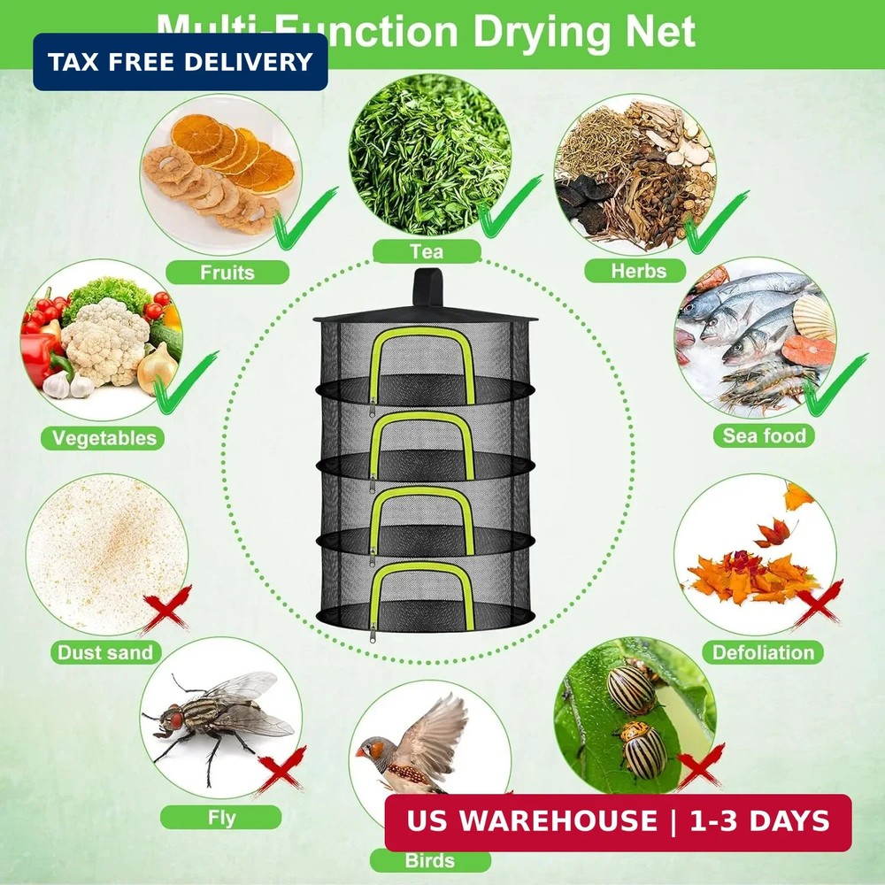 4 Layer Herb Drying Rack, Hanging Mesh Net, Foldable Plant Drying Rack With U-Sh