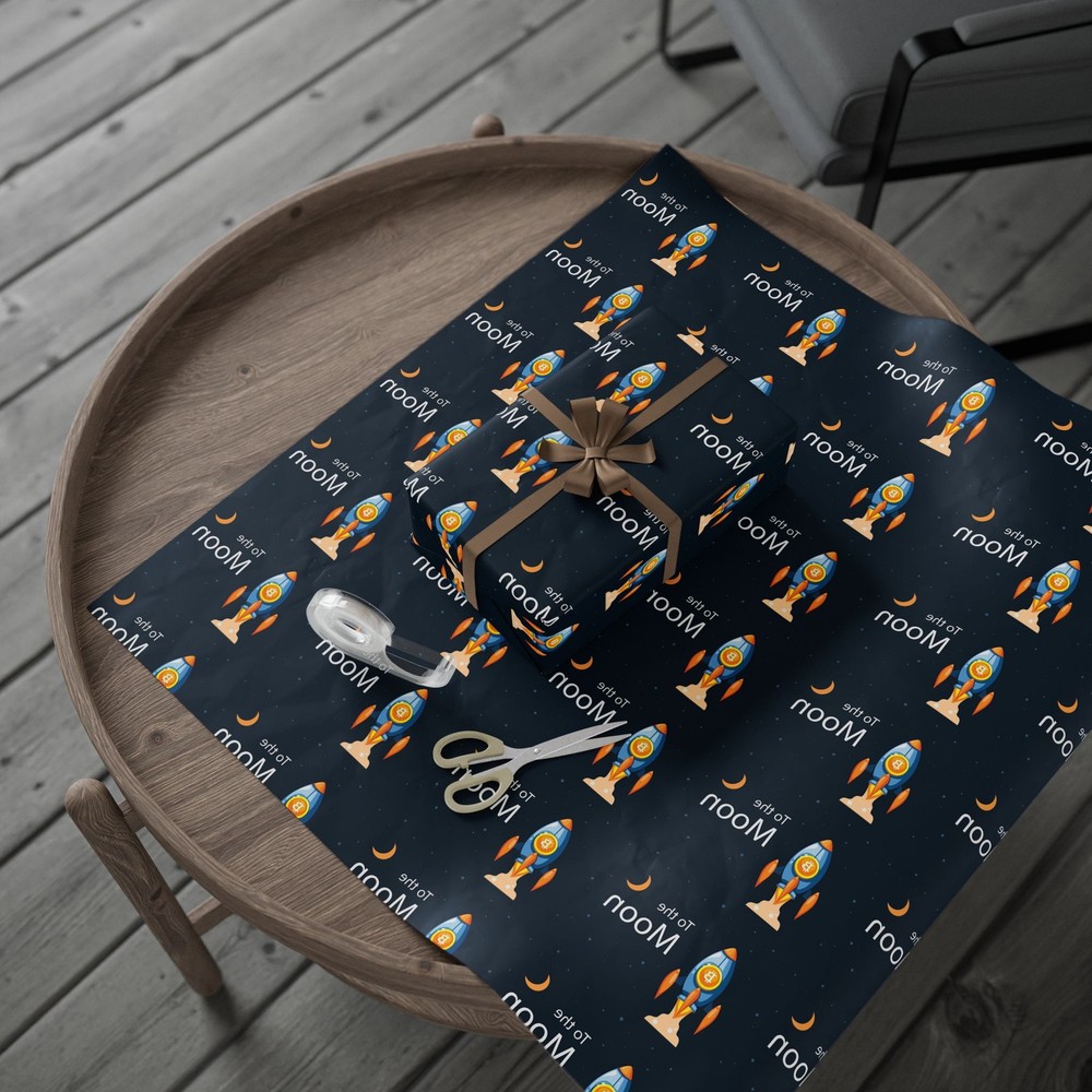 Astronaut Crypto Moon Phase Wrapping Paper | Crypto Gift Wrap Roll
