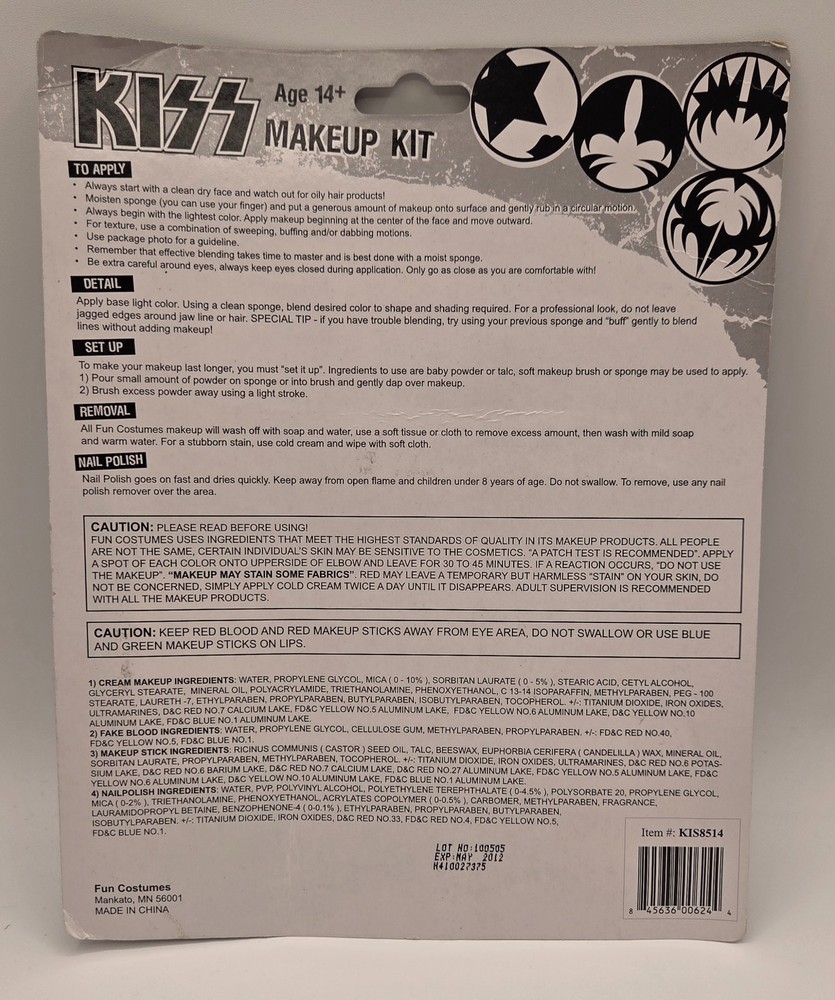 Kiss Make up Kit factory sealed 2010 Fun Costumes
