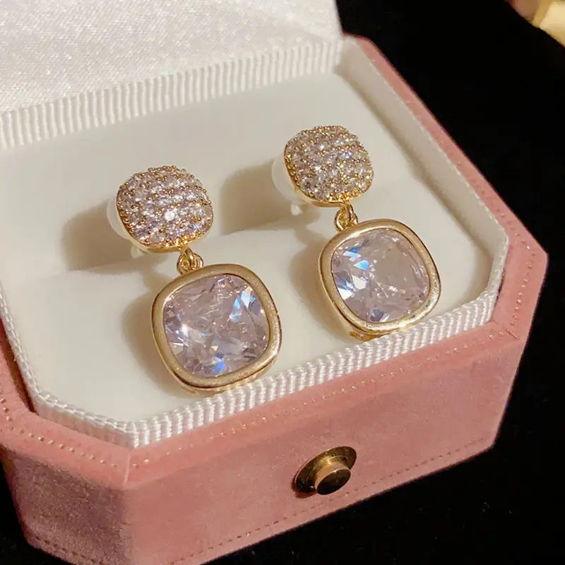 Luxury Gold Plated Geometric Square Stud Pearl Earrings