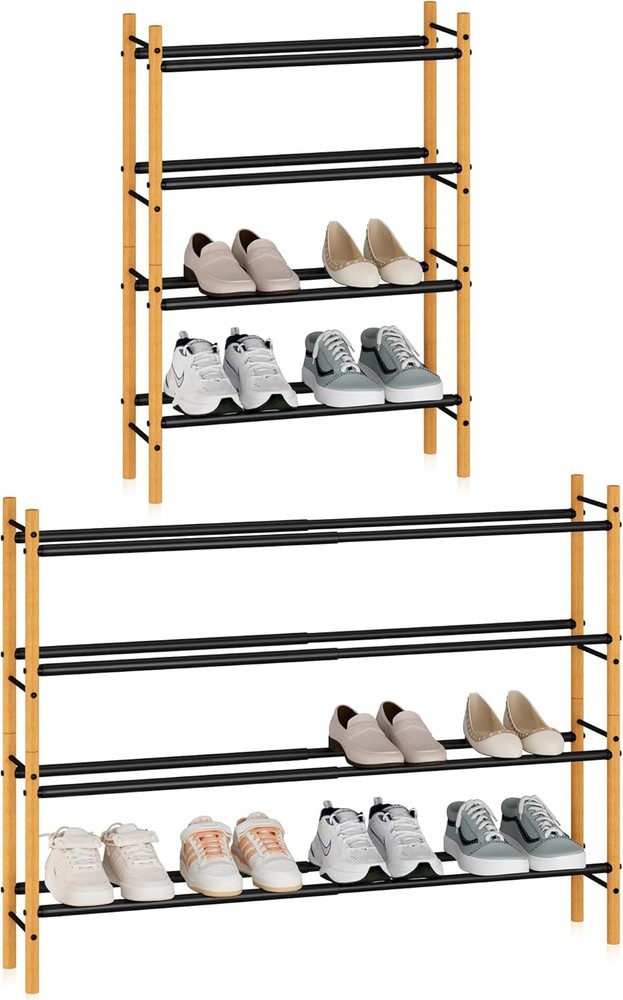Expandable Shoe Rack 8 Pairs Stackable Small Shoe Rack Metal Adjustable Shoes