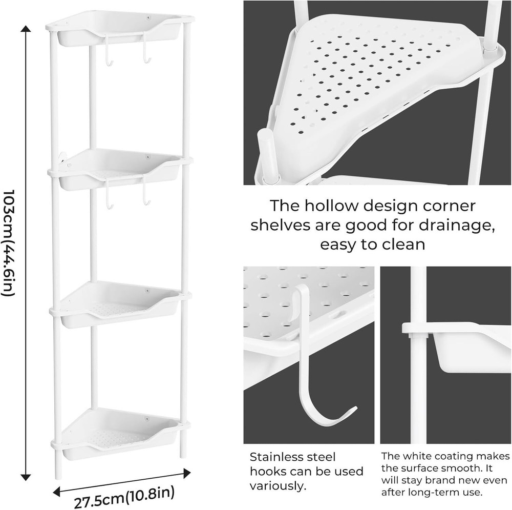 4 Tier Floor Standing Shower Caddy - Splicing Rustproof Corner Shelf Organizer