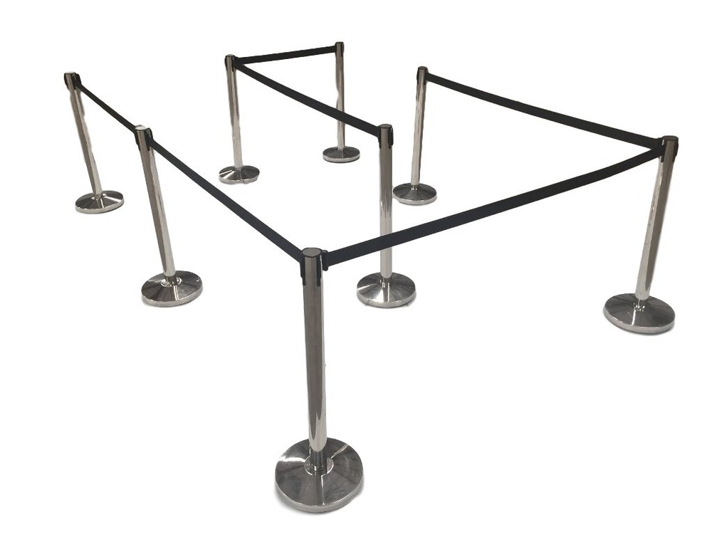 (4) Pack of Retractable Crowd Control Barrier Posts / Stanchions 6'6" Strap