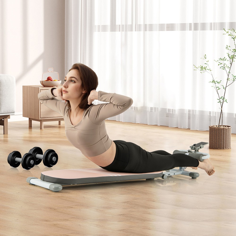Multifunctional Sit Up Bench w/3 Gear Adjustable Angles & Adjustable Length Pink
