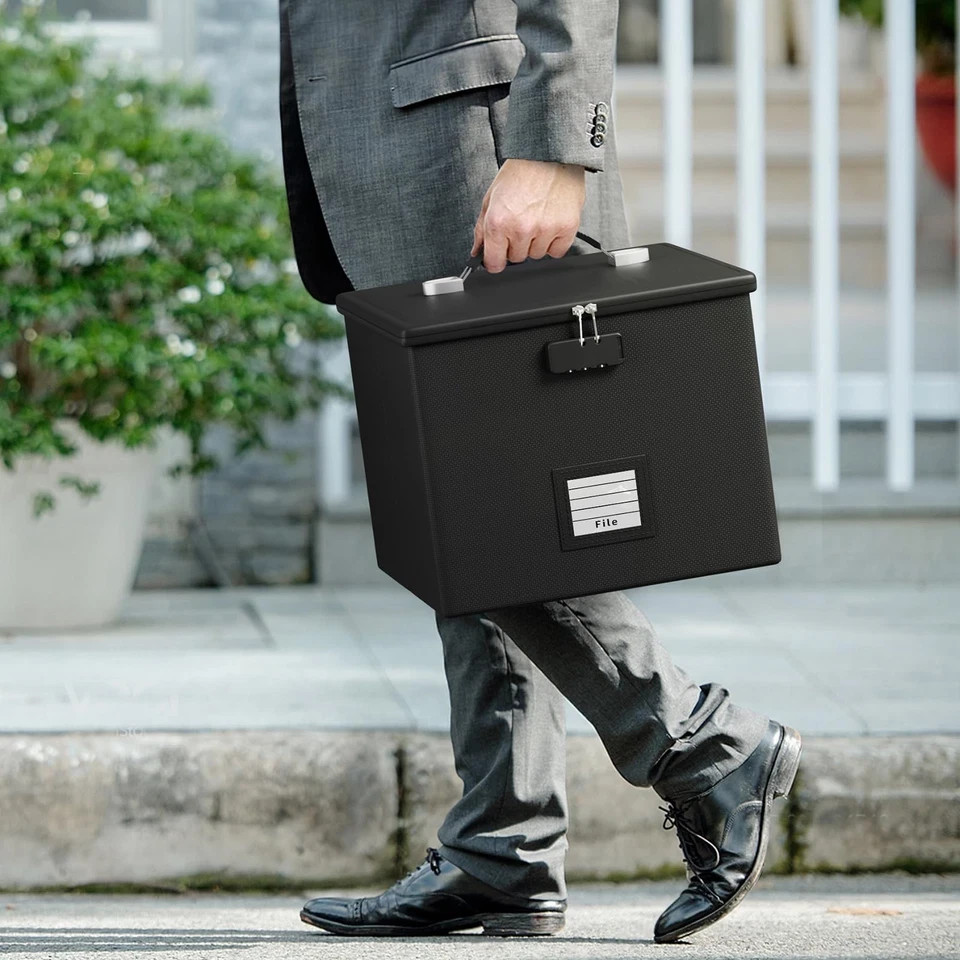 Fireproof File Box Document Organizer Waterproof Locking Storage with Handle