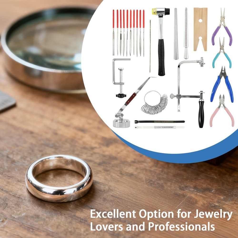 UCEHIPAW Jewelers Tools Set with Ring Sizer Mandrel Measuring Tool, Silver