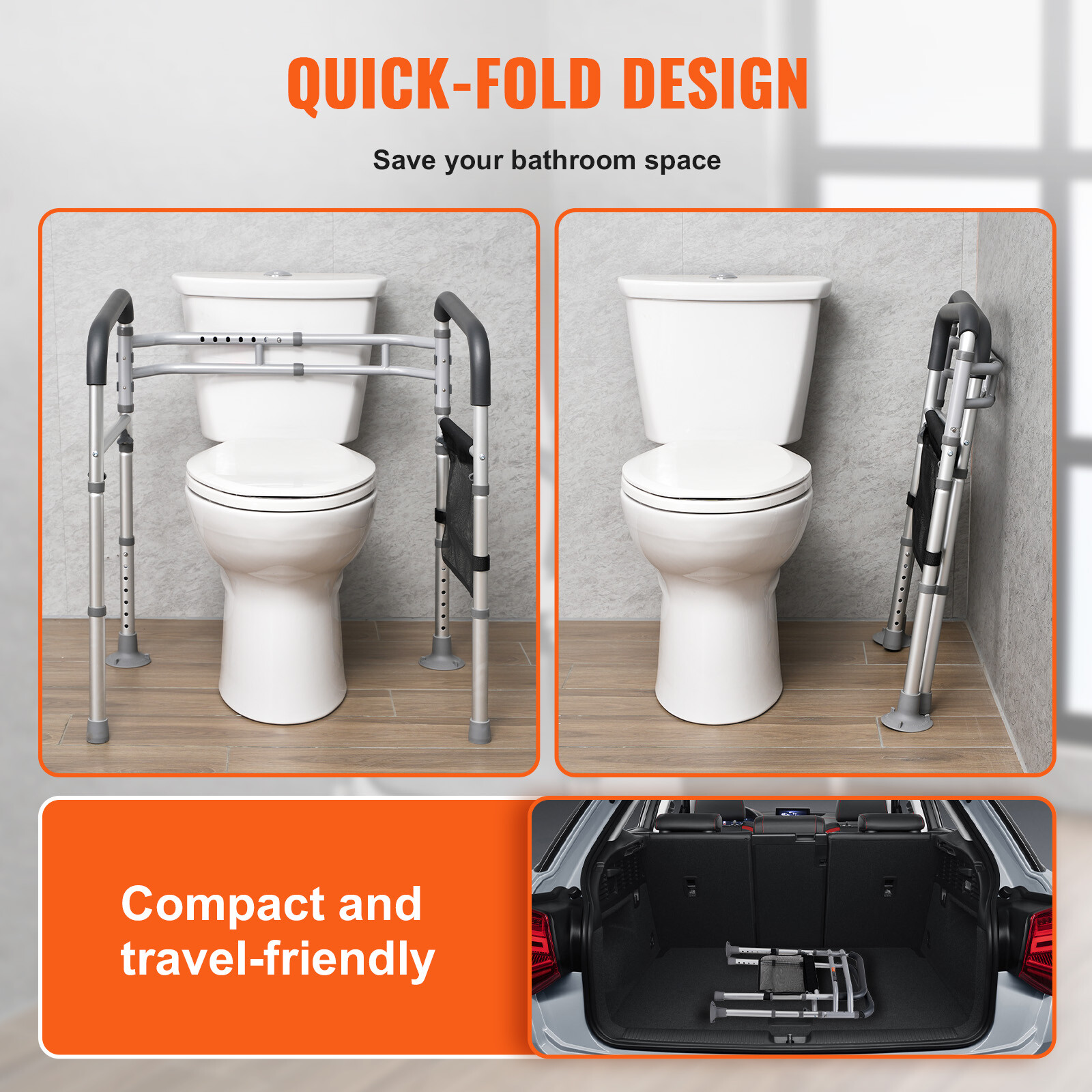 Foldable Toilet Safety Rail Toilet Rail with Non-Slip Handles for Seniors