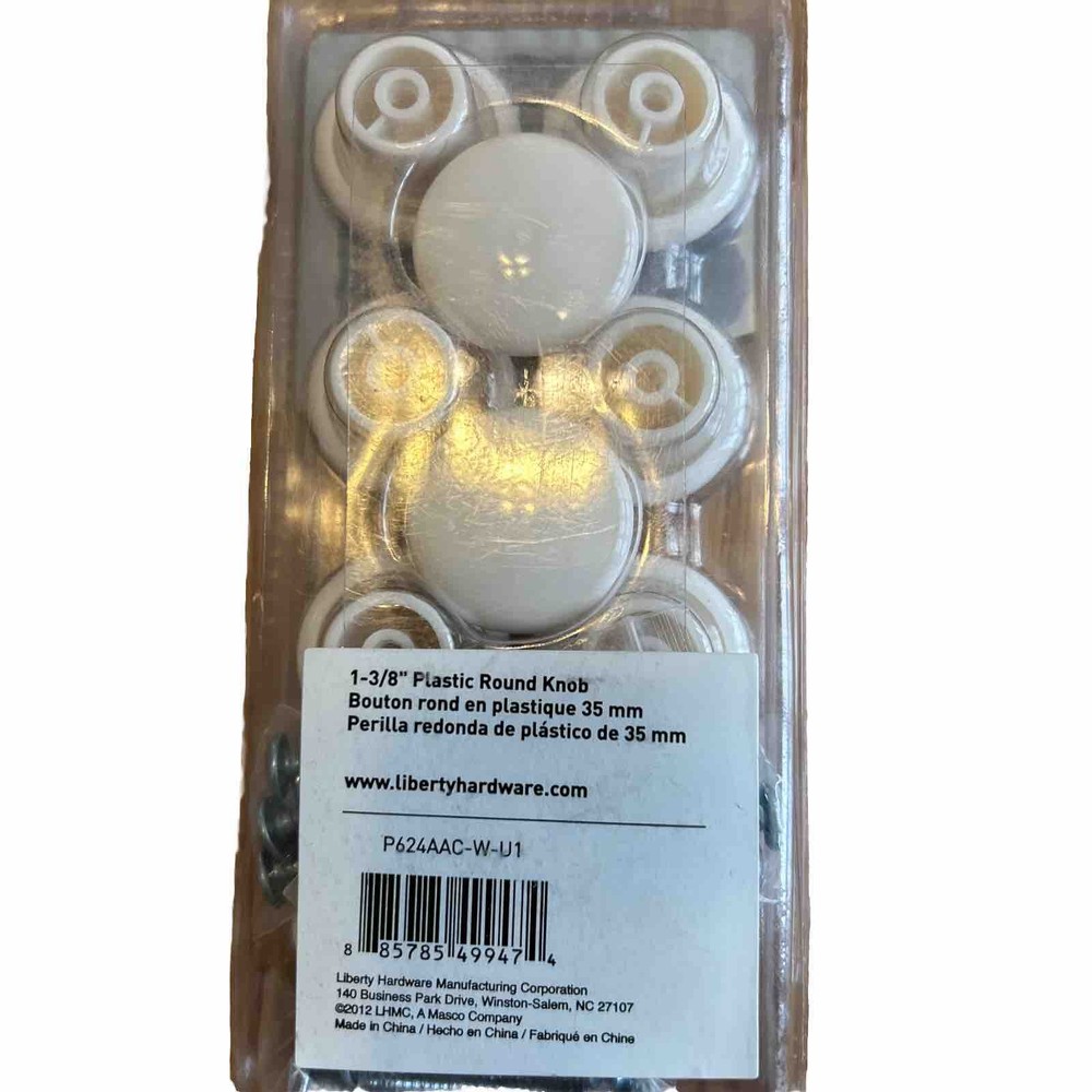 Liberty Hardware Plastic Round Knobs 1-3/8” White
