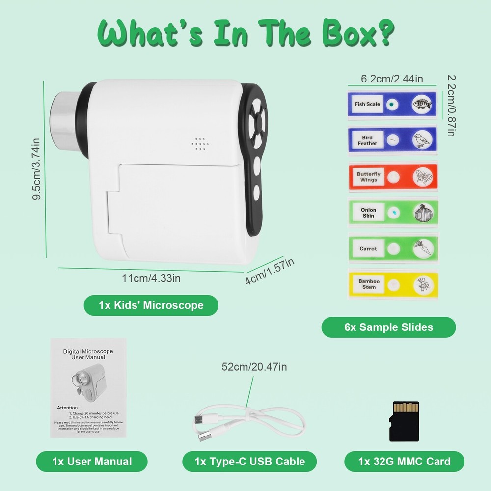 1000X Handheld Microscope for Kids Screen Rechargeable Mini Pocket Digital