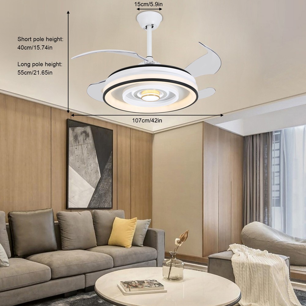 42 Inch Flush Mount Led Ceiling Fan With Lights Remote Control, Dimmable