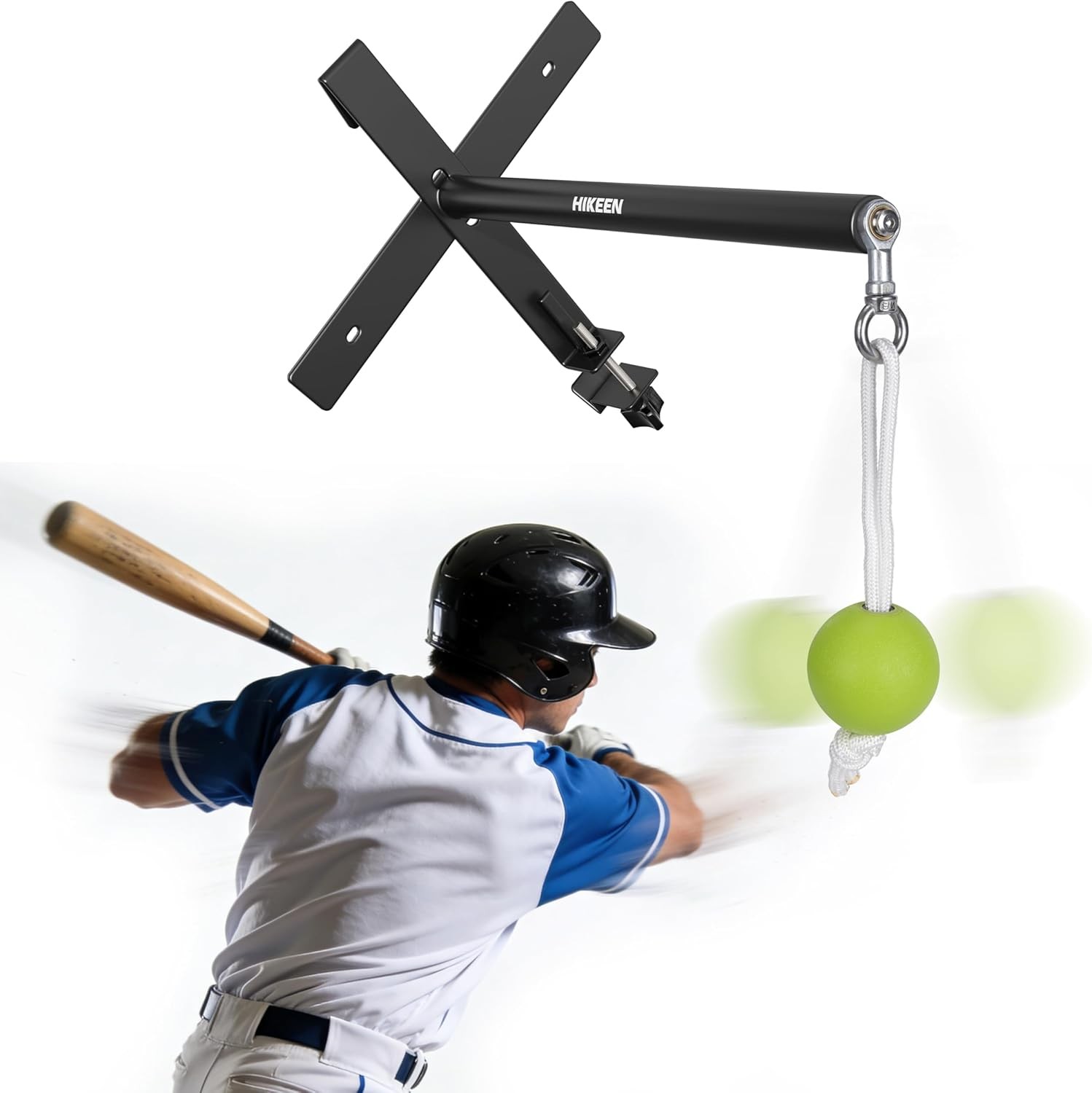 Portable Baseball/Softball Swing Trainer with Auto Reset Tethered Ball