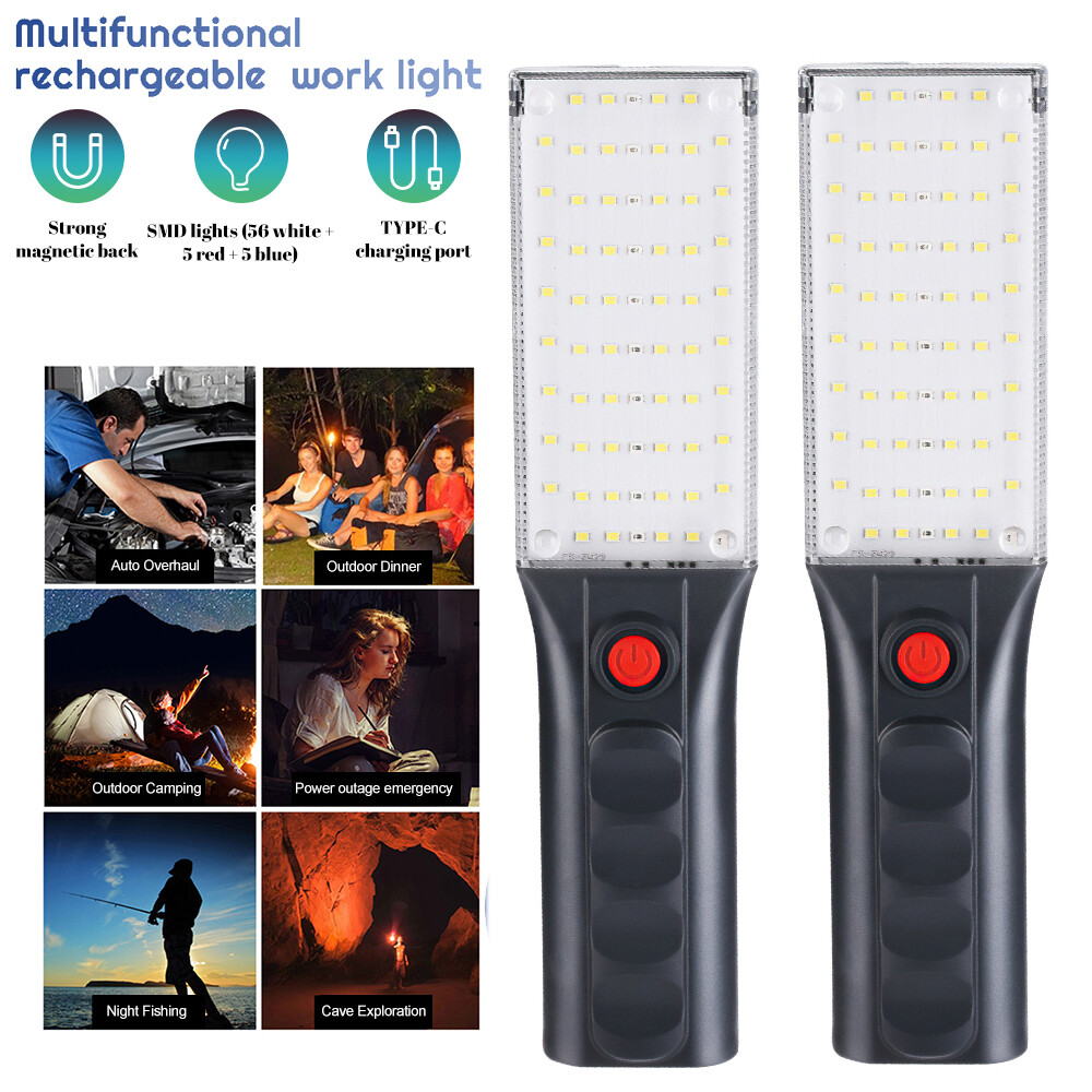 2PCS Rechargeable Work Light Portable LED Magnetic Flashlight & Hanging Hook