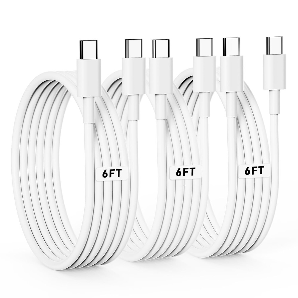 USB-C to USB-C Cable 6ft 3-Pack, White