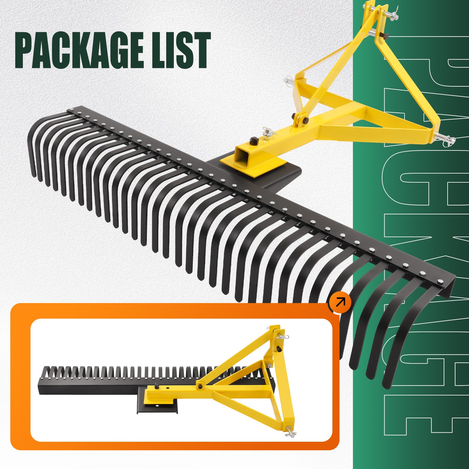 3-Point 60" 5 FT Landscape Rake For Cat 1 Tractors Attachment Soil Gravel Lawn