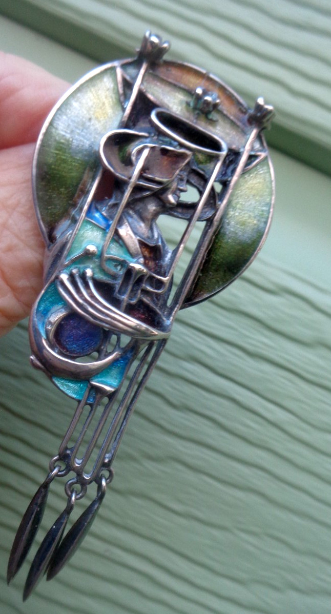 Pat Cheney Silver Pendant Brooch Scottish Sterling Enamel Art Nouveau Mackintosh
