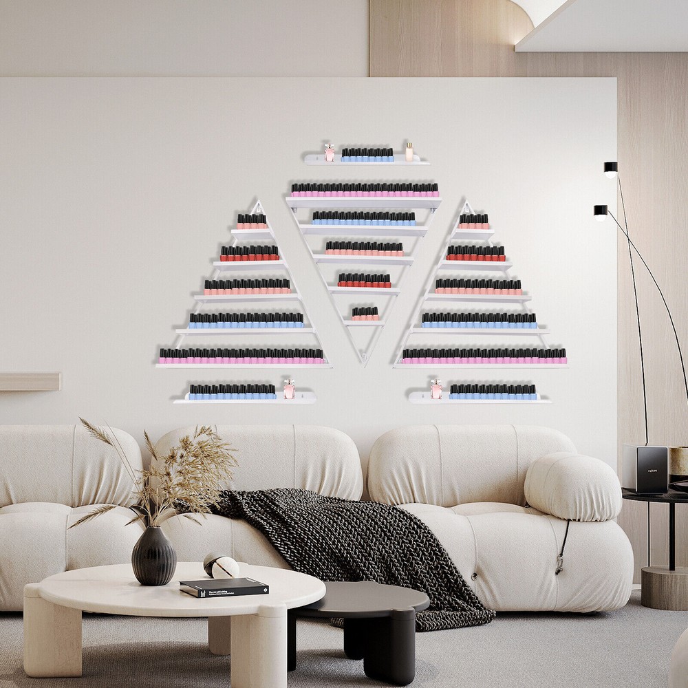 5-Tier Wall-Mounted Triangle Nail Polish Display Rack Set - White