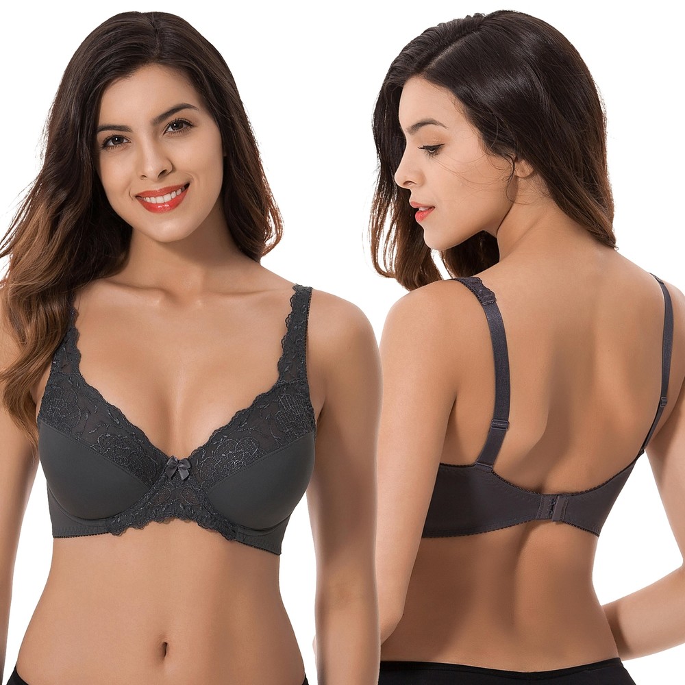 Plus Size Minimizer Underwire Unlined Bra with Embroidery Lace-3Pack