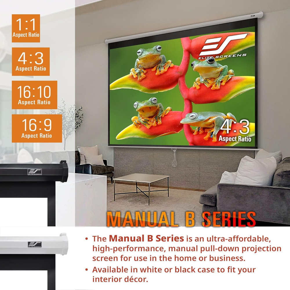 Manual B, 100-INCH Manual Pull down Projector Screen Diagonal 16:9 Diag 4K 8K 3D