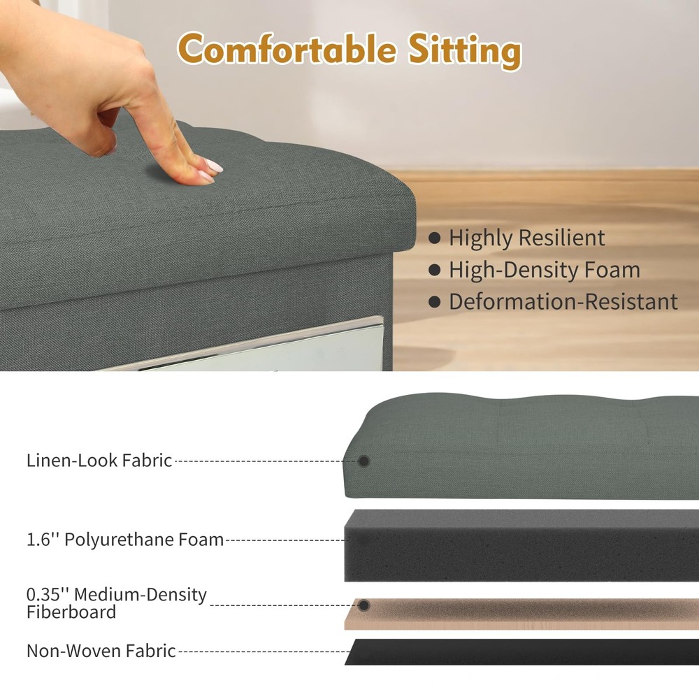 Small Ottoman with Storage Foldable Ottoman Foot Rest Stool with Thicker Foam...