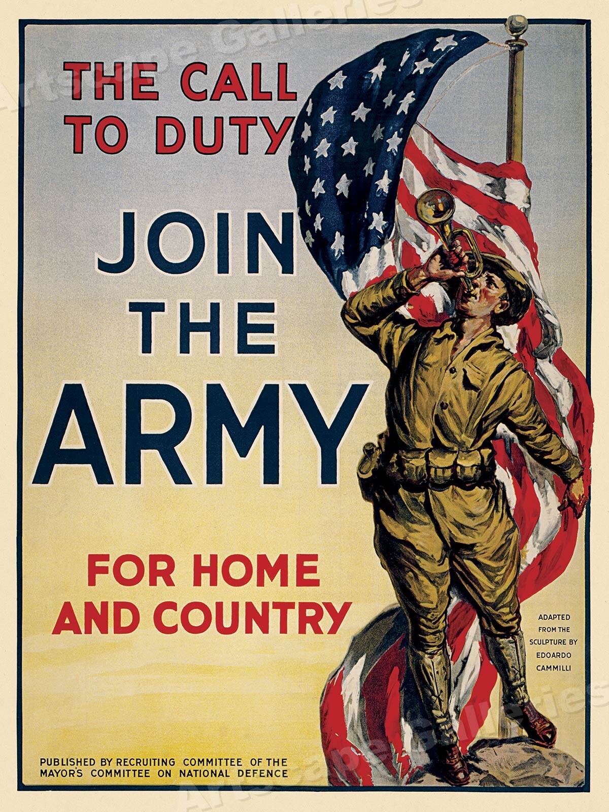 "Join the Army" 1917 World War I Patriotic Army War Poster - 18x24