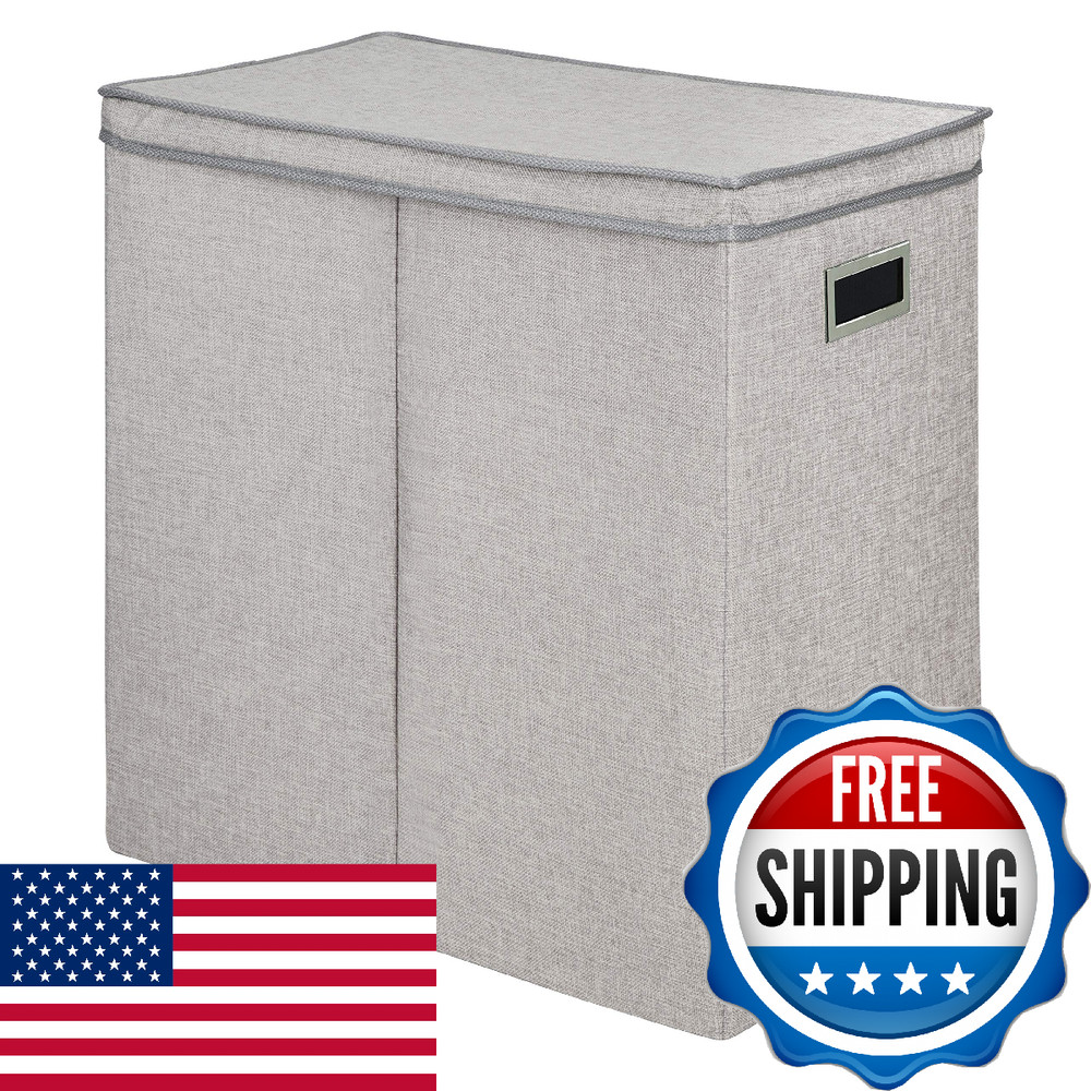 Greenway GFL6000GR Collapsible Double Sorter Laundry Hamper, Grey Linen
