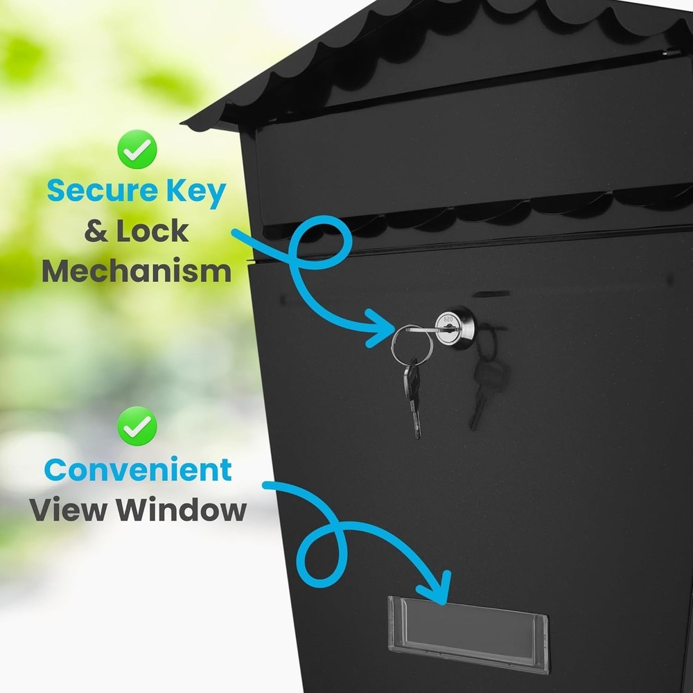 Weather Resistant Wall Mount Locking Mailbox - Secure Key & Lock, 13x14x5 IN