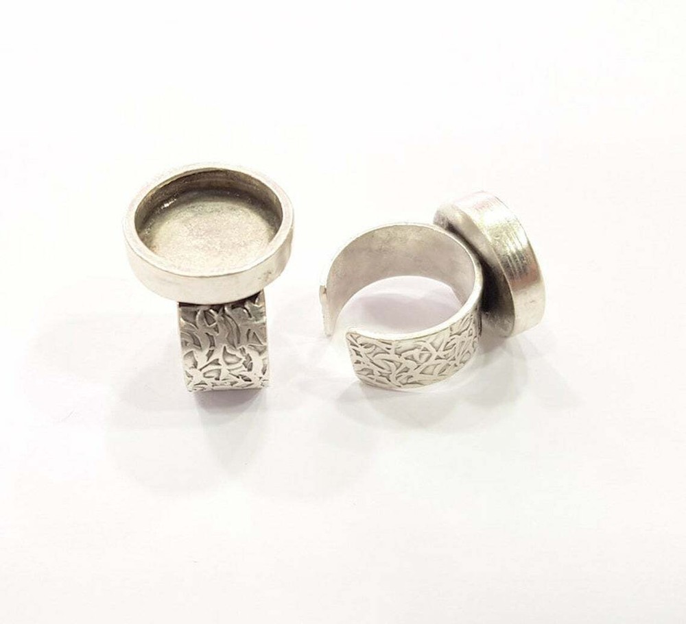 Round Blank Ring Base Bezel Setting Cabochon Adjustable Antique Silver Brass