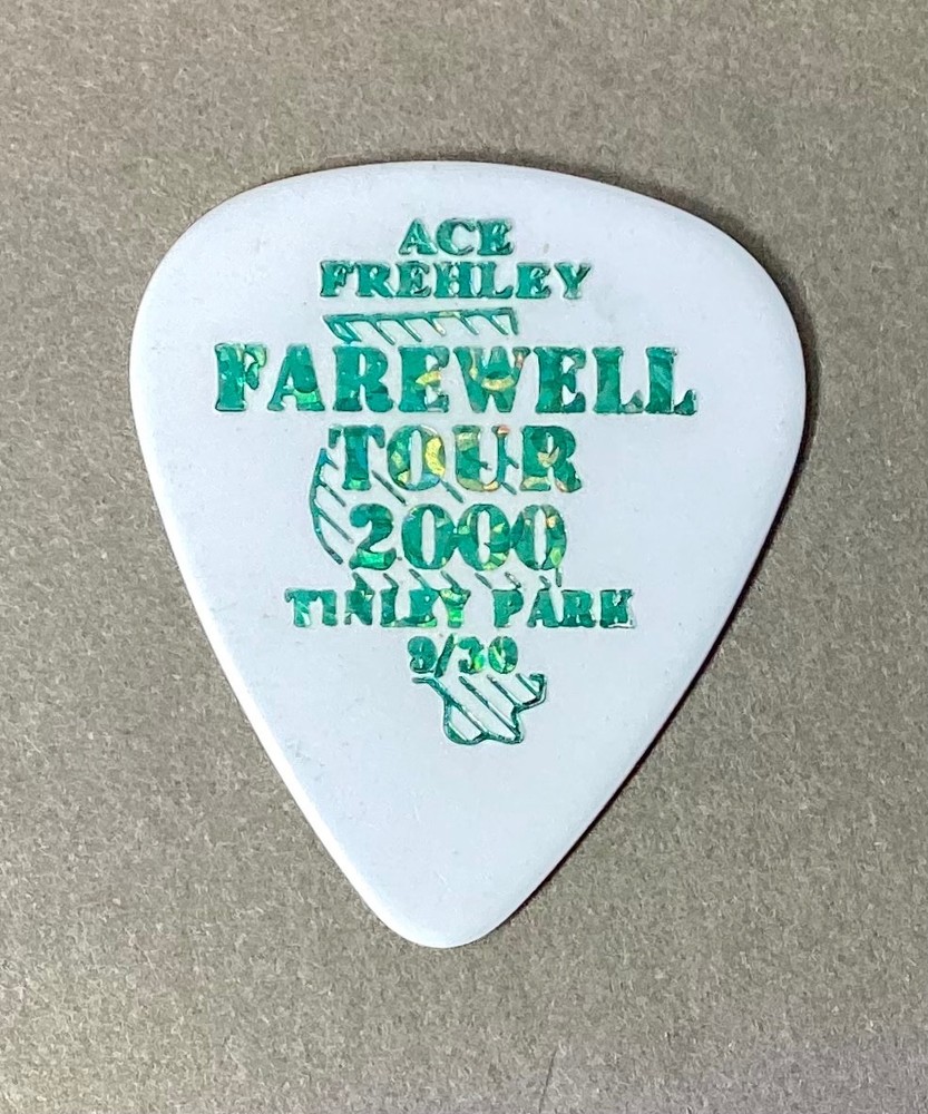 ⚡️KISS Ace Frehley Farewell green on white guitar pick - Tinley Park, IL 9/30⚡️