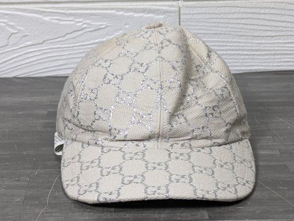 GUCCI Baseball Cap Hat GG Glitter White Monogram