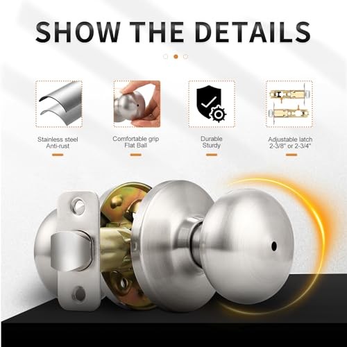 Keyless Privacy Door Knobs Door Knobs, No Key, Stainless 6 Pack Brushed Nickel