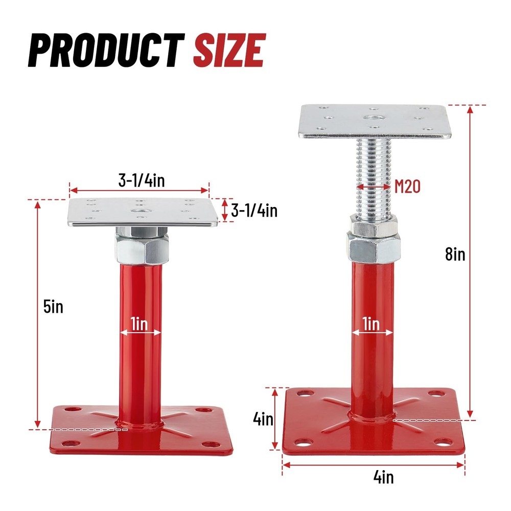 House Floor Jacks, 5-8" Height Range Adjustable Screw Jacks Post, Foundation ...
