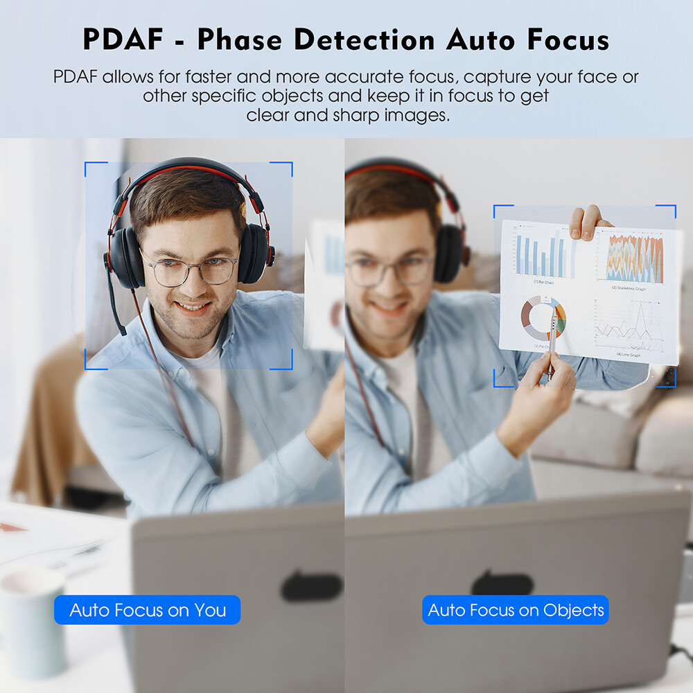 TOALLIN 4K UHD AutoFocus Webcam with Privacy Cover Noise Canceling Microphone