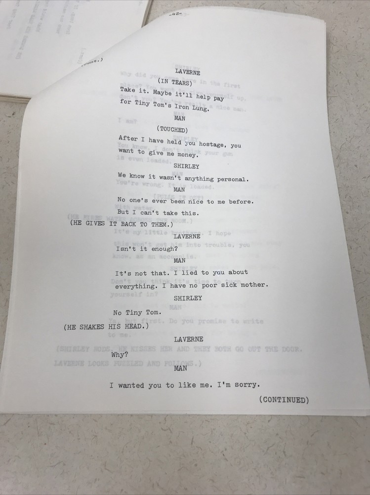 Vintage Script Laverne And Shirley Spec Draft Written By Monte Rivers