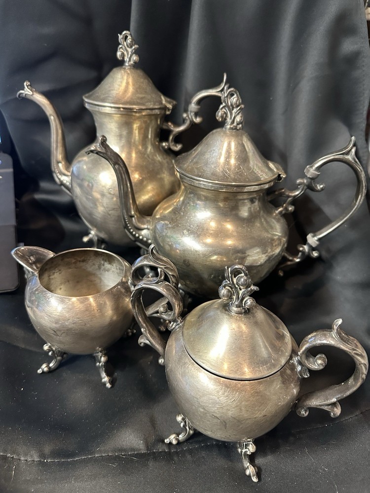 Vtg. Birmingham Silver Co. Silver on Copper 4 Piece Silver Plated Tea Set BSC