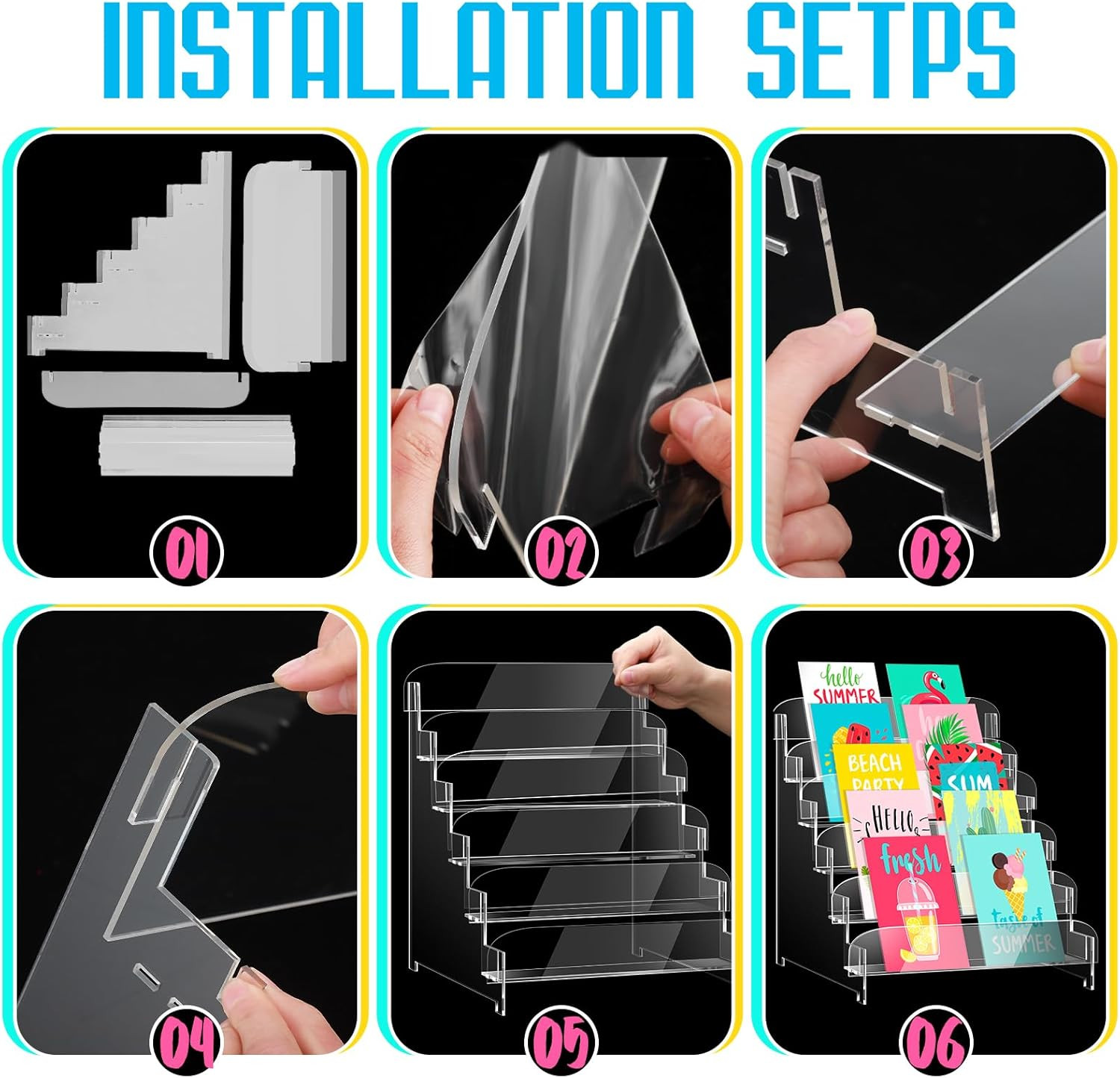 5 Tier Acrylic Greeting Card Display Stand Portable Display Rack Storage Sticker