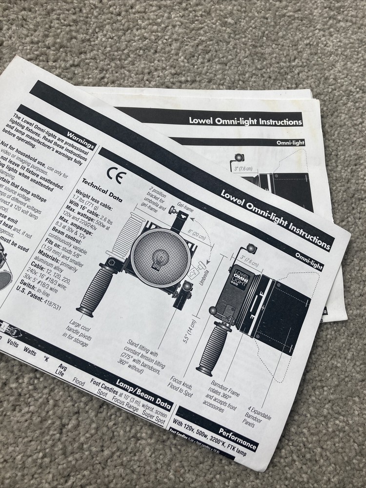 2x Lowell Omni Tungsten Lights - BASICALLY NEW!!