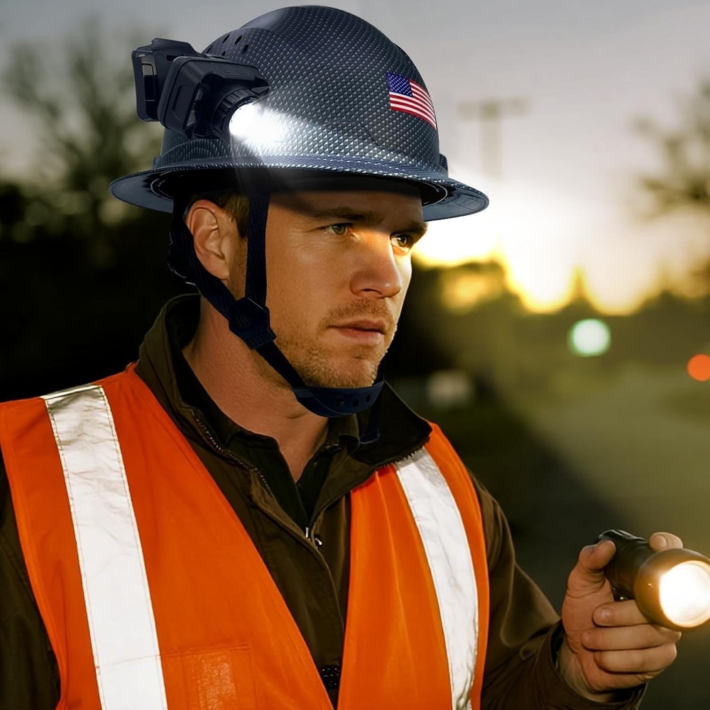 Lightweight ANSI Certified Hard Hat with Built-in Headlight & Adjustable Airflow