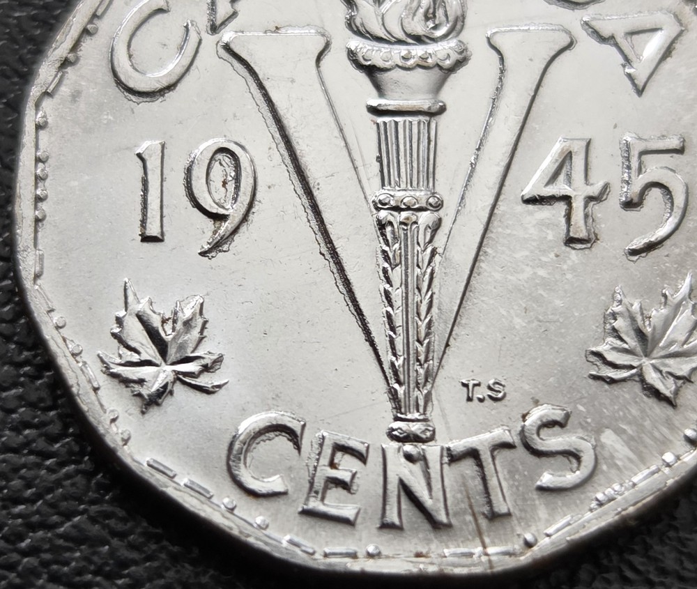 1945 Canada 5-Cent Nickel ***Strong Reverse Doubling*** BU UNC MS63+