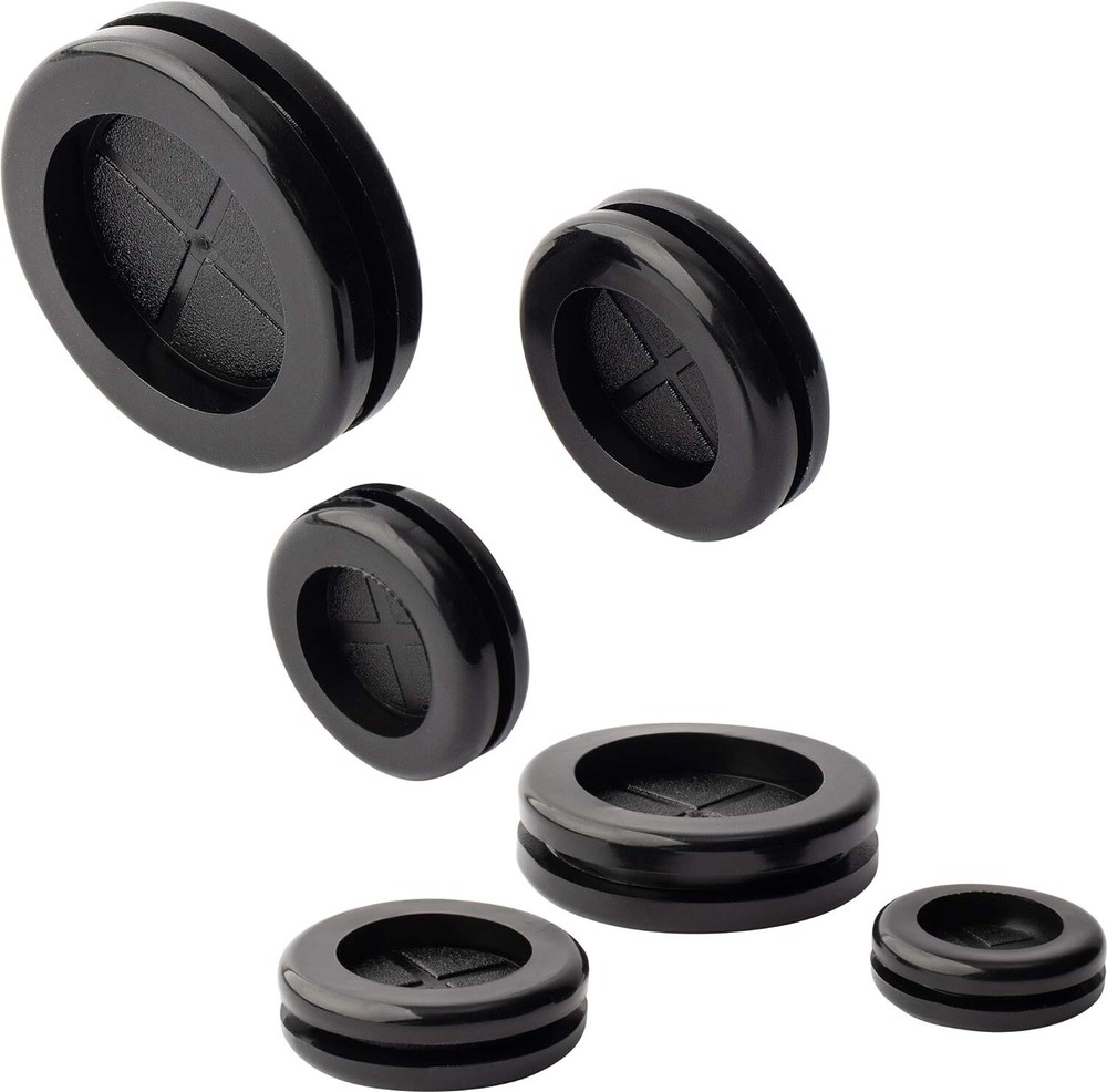ISPINNER 52pcs 6 Sizes Rubber Grommet, Double Sided Round Hole Black