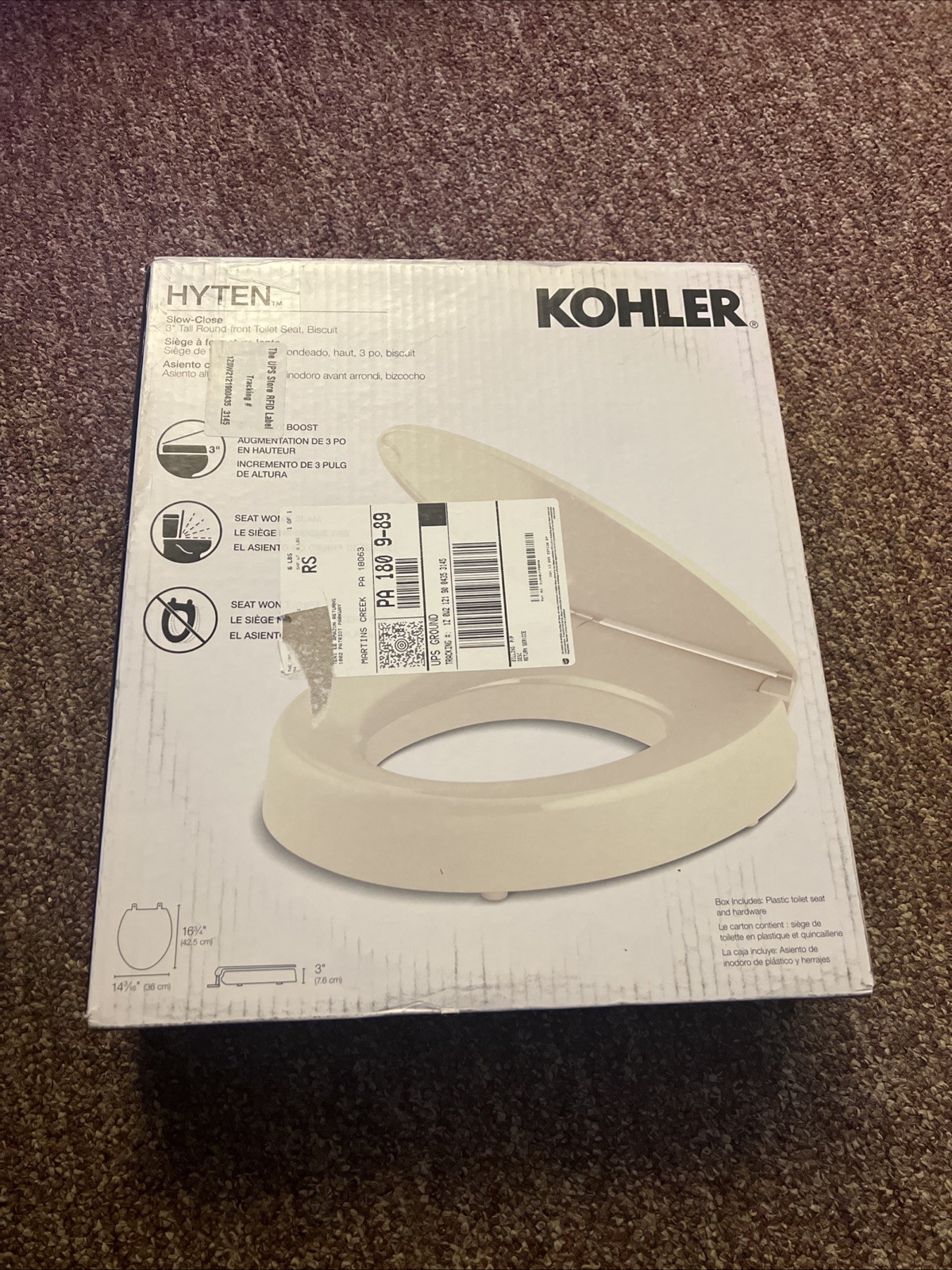 NEW  KOHLER Hyten Elevated Quiet-Close Elongated Toilet Seat White 25875-0 Open