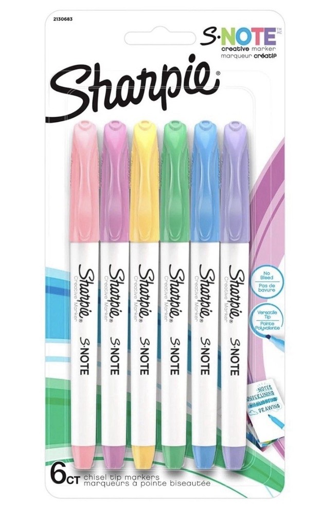 Sharpie S Note 6 Count Chisel Tip Creative Marker Pens Assorted Pastel Colours